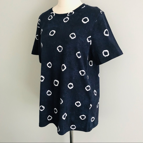 TRENERY Navy & White Short Sleeve Pima Cotton Tee T-Shirt Circle Print - Picture 4 of 10